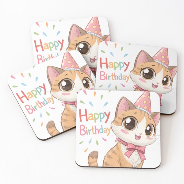 Item preview, happy birthday cute cat in the party hat designed and sold by DuskTillDown.