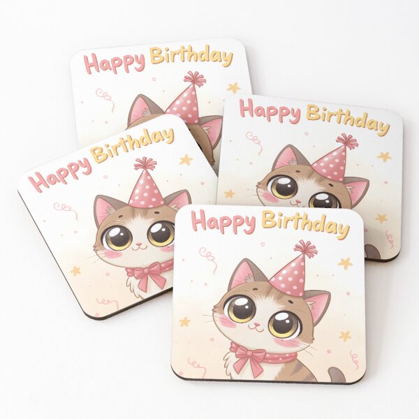 Item preview, happy birthday cute cat in the party hat designed and sold by DuskTillDown.