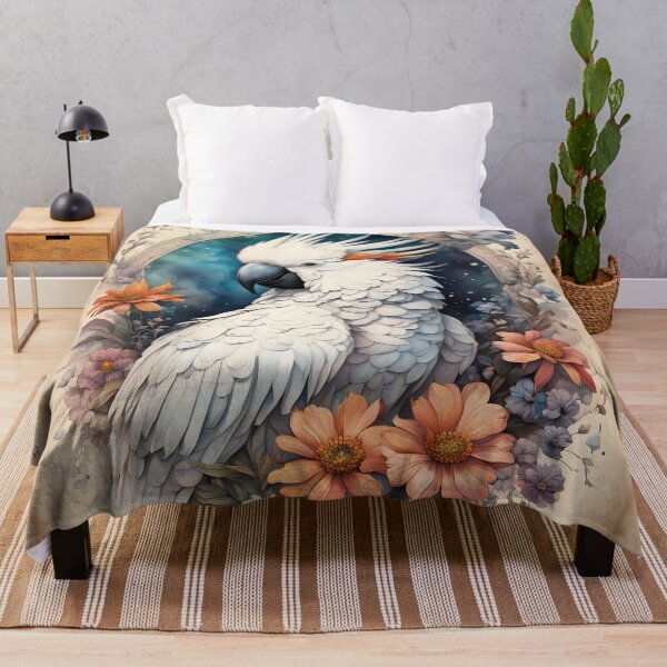Artikelvorschau, Kakadu-Papagei mit Blumen, Vintage, Dschungelthema, süße Tiere entworfen und verkauft von Coolparrotgirl.