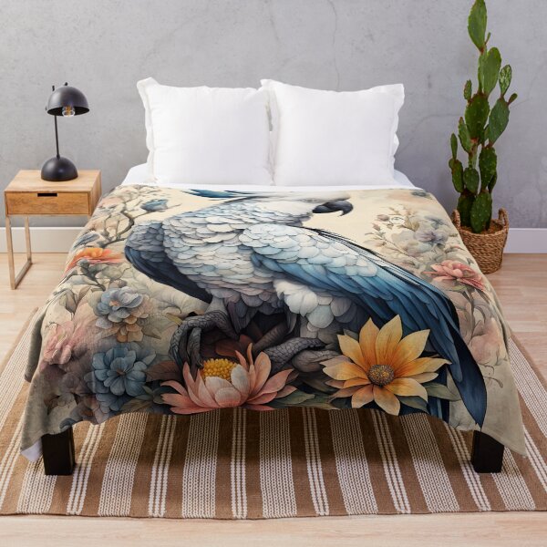 Artikelvorschau, Kakadu-Papagei mit Blumen, Vintage, Dschungelthema, süße Tiere entworfen und verkauft von Coolparrotgirl.