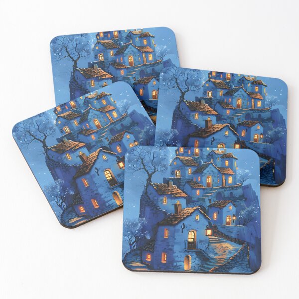 Item preview, Whimsical village at night with glowing windows designed and sold by Artessie.