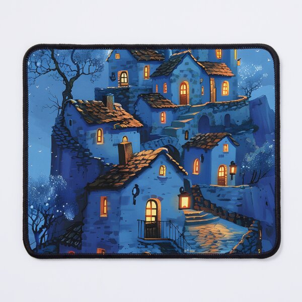 Item preview, Whimsical village at night with glowing windows designed and sold by Artessie.