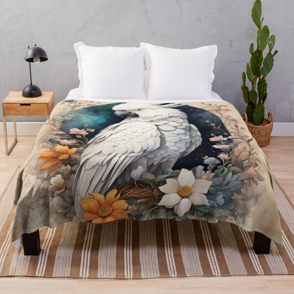 Artikelvorschau, Kakadu-Papagei mit Blumen, Vintage, Dschungelthema, süße Tiere entworfen und verkauft von Coolparrotgirl.