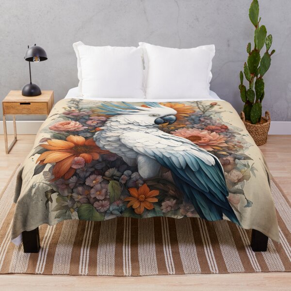 Artikelvorschau, Kakadu-Papagei mit Blumen, Vintage, Dschungelthema, süße Tiere entworfen und verkauft von Coolparrotgirl.