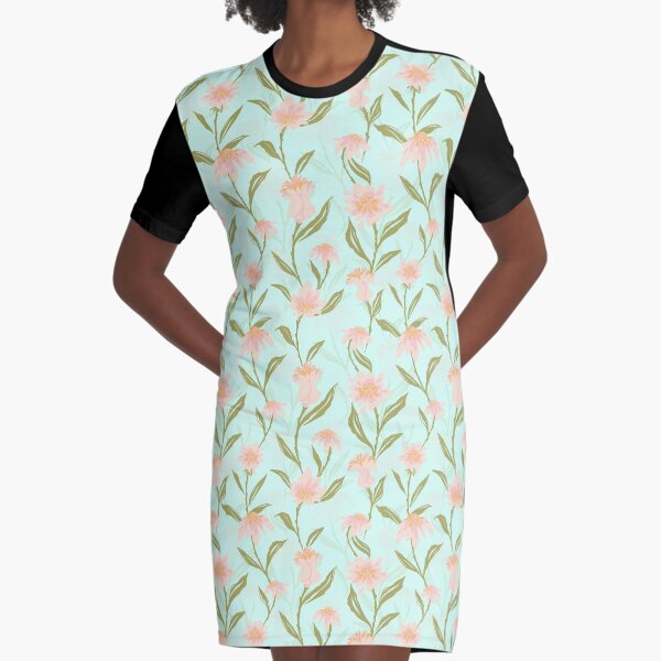Item preview, Whispering Pink Stems - Gentle Bloom Pattern on Pale Aqua Fabric Design designed and sold by Nouveaupattern.