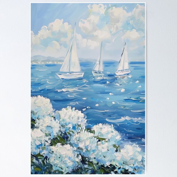 Item preview, Coastal Blue and White Hydrangea Ocean designed and sold by Nova~Prints.