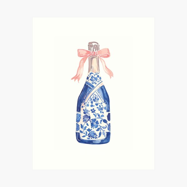 Item preview, Blue Champagne Bottle with Pink Bow designed and sold by Nova~Prints.