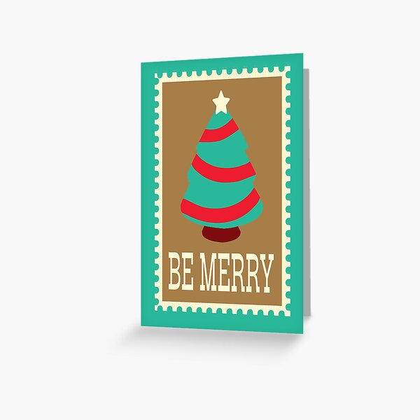 Item preview, Be Merry Typography stamp design with Christmas Tree and red ribbon designed and sold by Jdawnink.