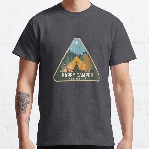 Vista previa del artículo con la obra «Campista feliz Sé salvaje», diseñado y vendido por sivVector.