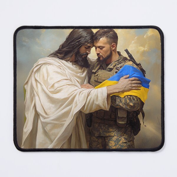Aperçu de l'œuvre Jésus avec un soldat ukrainien créée et vendue par MedusaPrintArt.