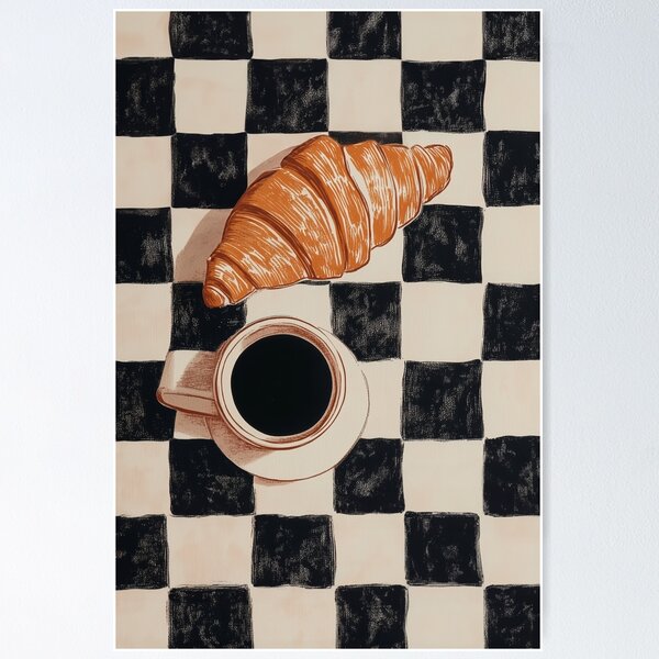 Item preview, Retro Checkered Coffee and Croissant Kitchen designed and sold by Nova~Prints.