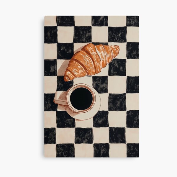 Item preview, Retro Checkered Coffee and Croissant Kitchen designed and sold by Nova~Prints.