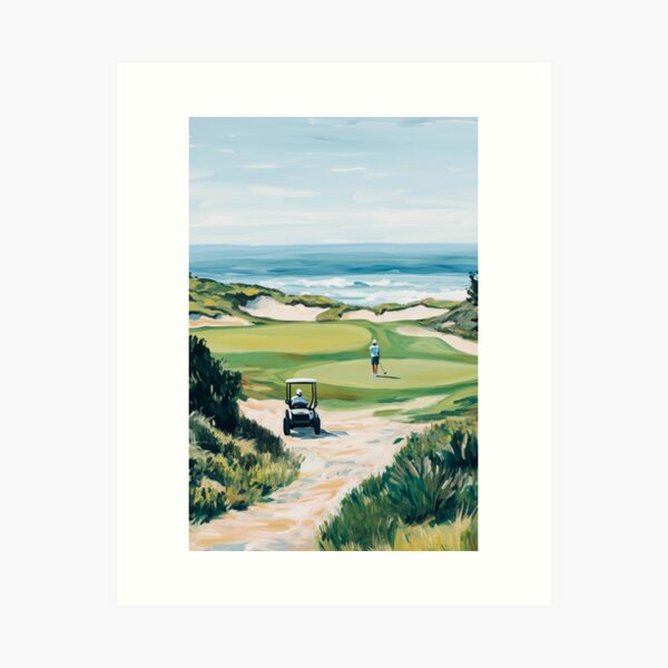 Item preview, Watercolor Golfers on Coastal Golf Course  designed and sold by Nova~Prints.
