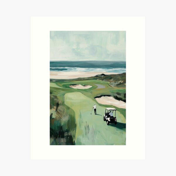 Item preview, Watercolor Golfers on Coastal Golf Course  designed and sold by Nova~Prints.