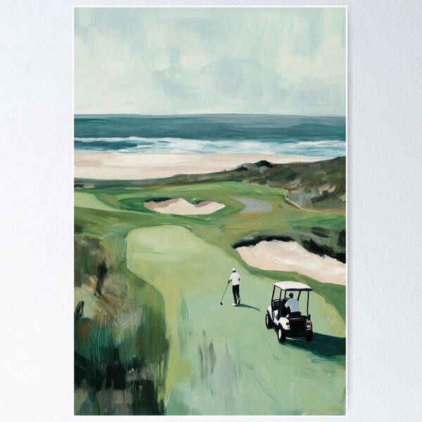 Item preview, Watercolor Golfers on Coastal Golf Course  designed and sold by Nova~Prints.