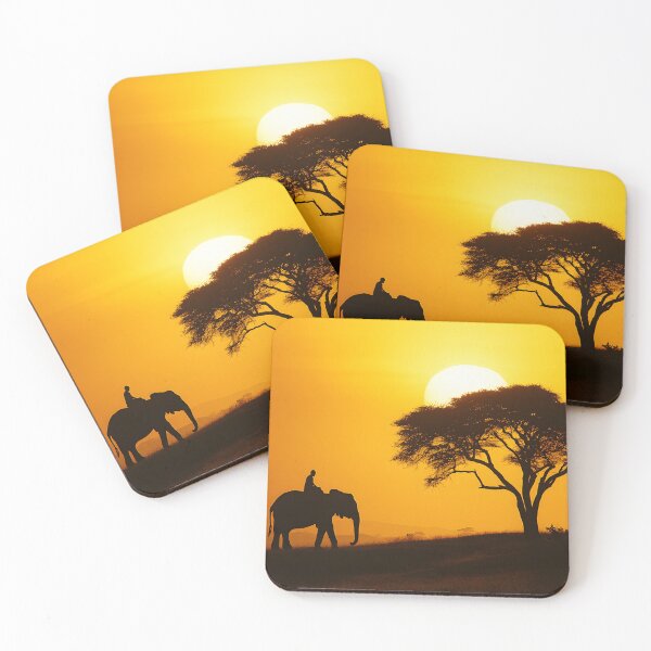 Item preview, Elephant and tree silhouette against a golden sunset designed and sold by Artessie.
