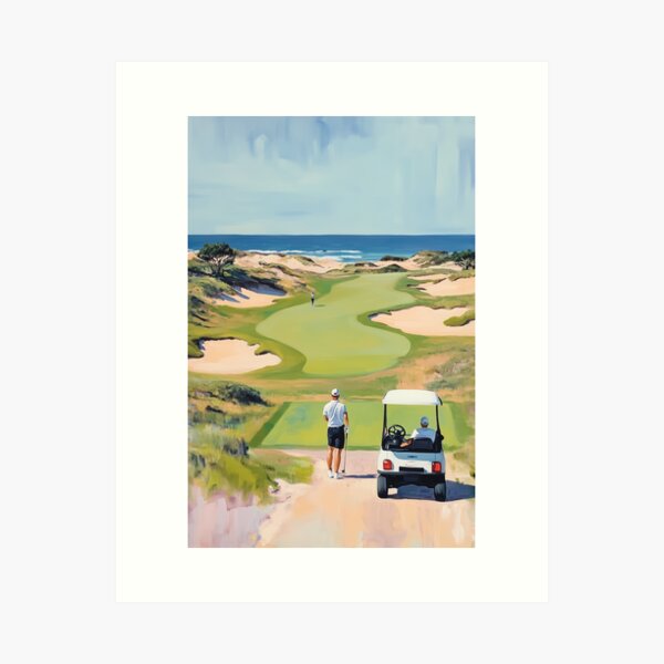 Item preview, Watercolor Golfers on Coastal Golf Course  designed and sold by Nova~Prints.