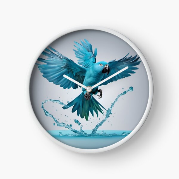 Vista previa del artículo con la obra «Guacamayo loro azul escapando del agua, jungla de fantasía,», diseñado y vendido por Coolparrotgirl.