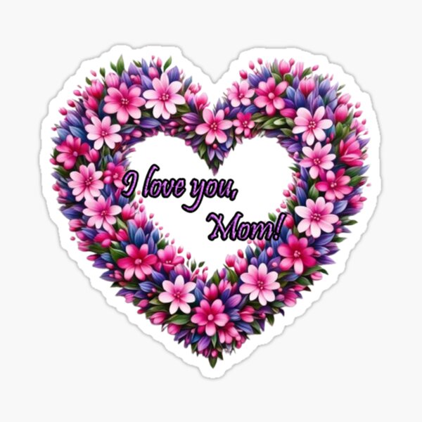 Artikel-Vorschau von Ich liebe dich, Mama! Herz_Alles Gute zum Muttertag (Herz aus Blumen mit lila Aufschrift) (1), designt und verkauft von Gold88Lion.