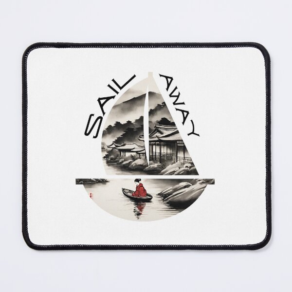 Item preview, Sail away, geisha is paddling, sumi-e designed and sold by Coolparrotgirl.
