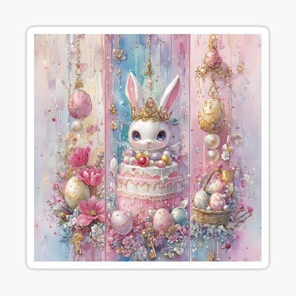 Item preview, Elegant Watercolor Easter Collage - Luxurious Bunny and Egg Design designed and sold by AnnDesignStudio.
