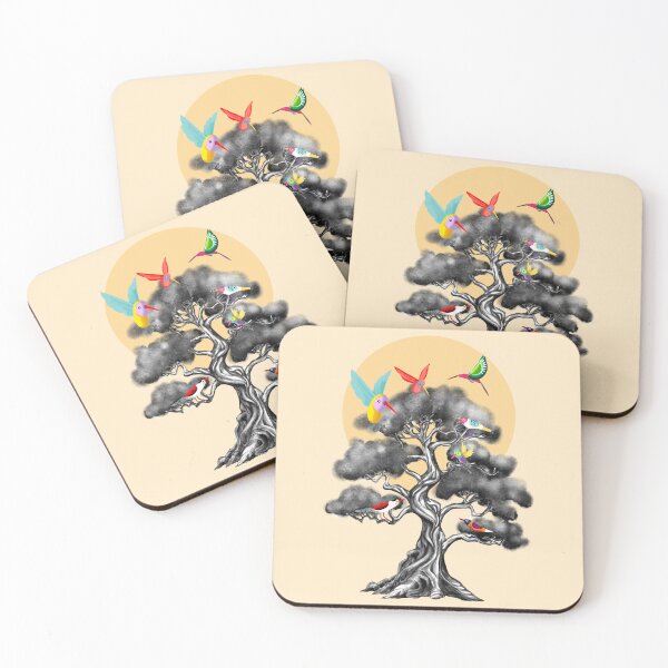 Item preview, Black and White Tree Illustration with Vibrant Birds – Stunning Nature Artwork designed and sold by Pandositive.