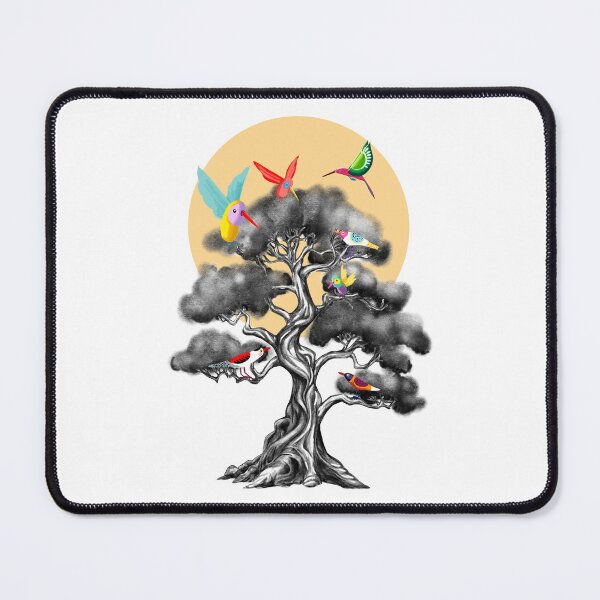 Item preview, Black and White Tree Illustration with Vibrant Birds – Stunning Nature Artwork designed and sold by Pandositive.