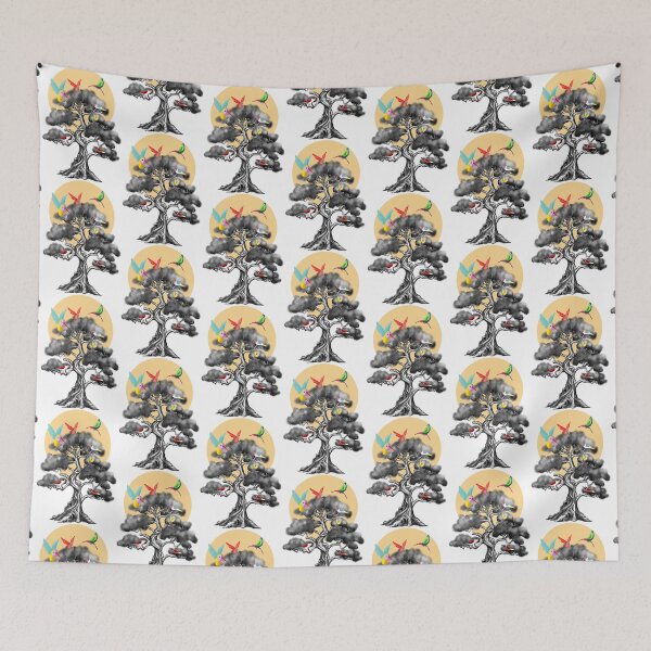 Item preview, Black and White Tree Illustration with Vibrant Birds – Stunning Nature Artwork designed and sold by Pandositive.