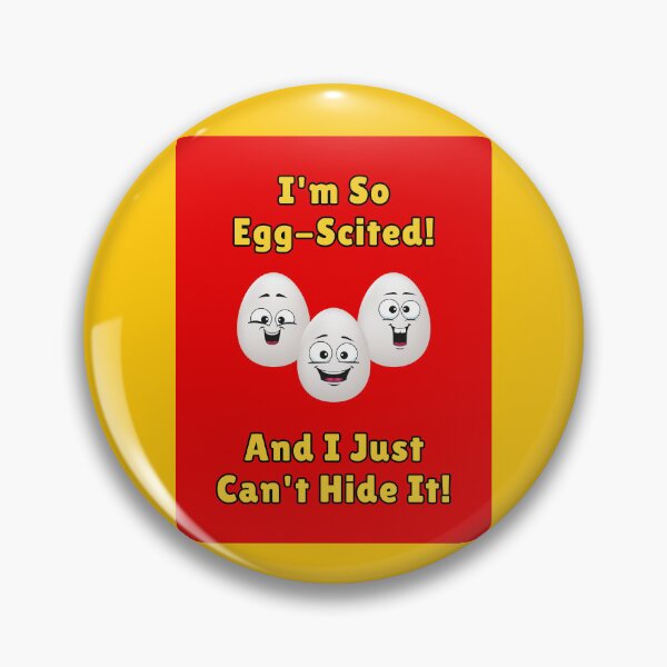 Item preview, I'm So Egg-Scited And I Just Can't Hide It! 3 Eggs, Yellow Font, Red Background  designed and sold by AASparksDesigns.