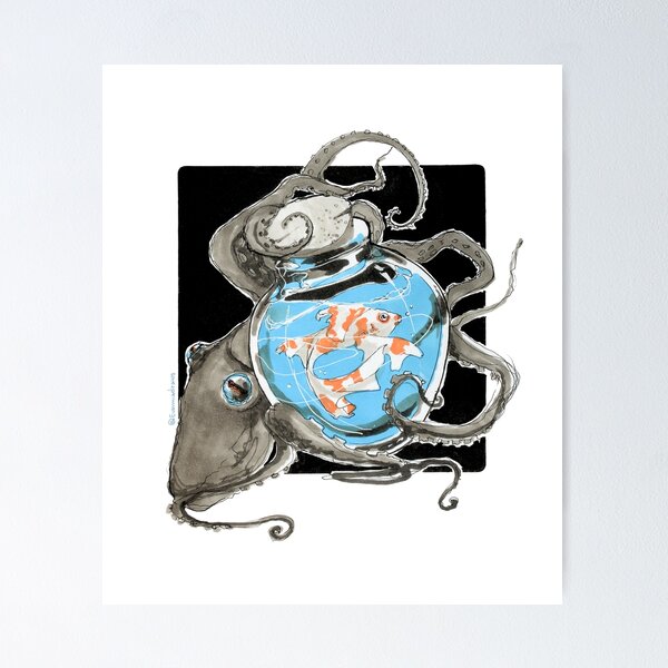 Item preview, Octopus discovering the world in a jar designed and sold by Evanniadraws-.