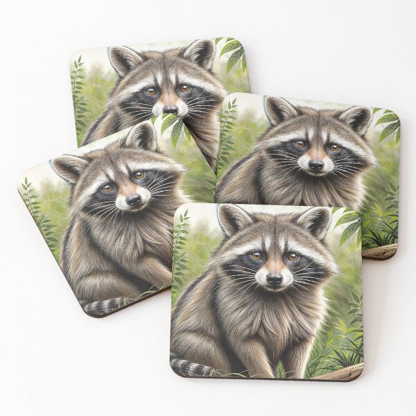 Item preview, A whimsical cute raccoon against the backdrop of the green jungle. designed and sold by IaroslavB.