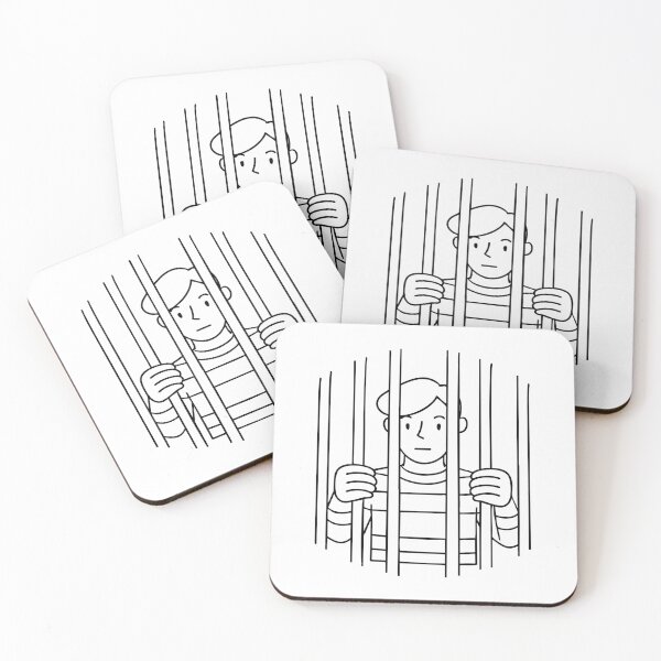 Item preview, A prisoner gripping the metal bars of a jail cell designed and sold by rasagamastore.