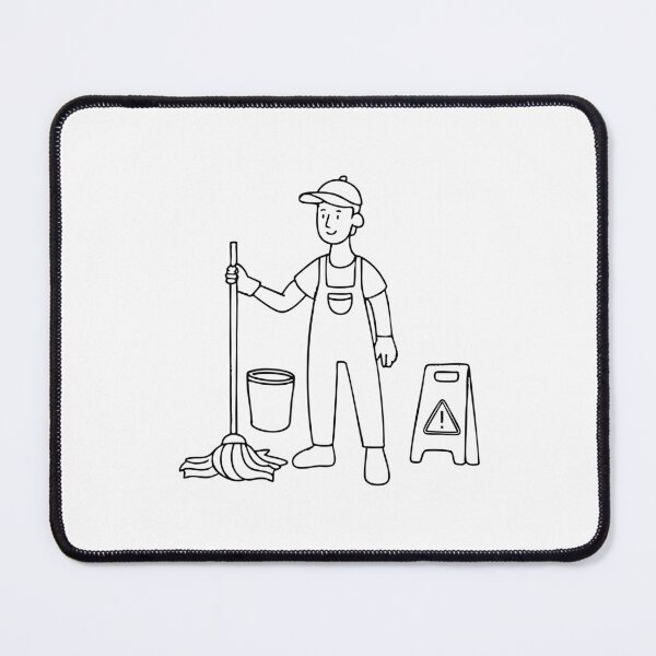 Item preview, A janitor mopping the floors while a Caution sign stands nearby and bucket designed and sold by rasagamastore.