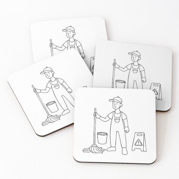 Item preview, A janitor mopping the floors while a Caution sign stands nearby and bucket designed and sold by rasagamastore.