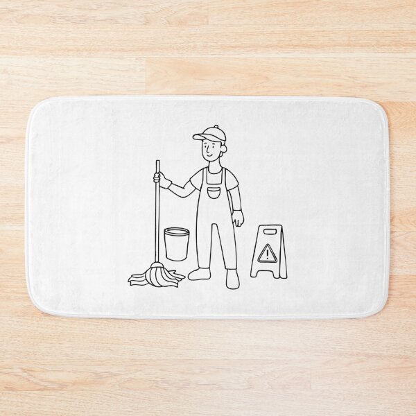 Item preview, A janitor mopping the floors while a Caution sign stands nearby and bucket designed and sold by rasagamastore.