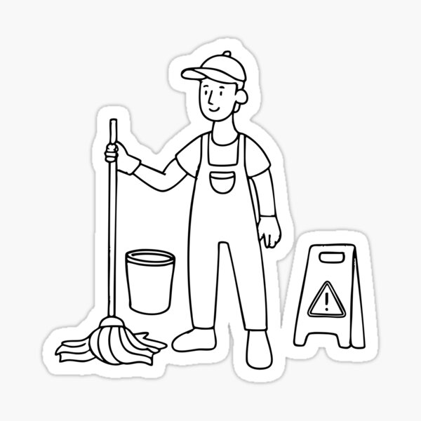 Item preview, A janitor mopping the floors while a Caution sign stands nearby and bucket designed and sold by rasagamastore.