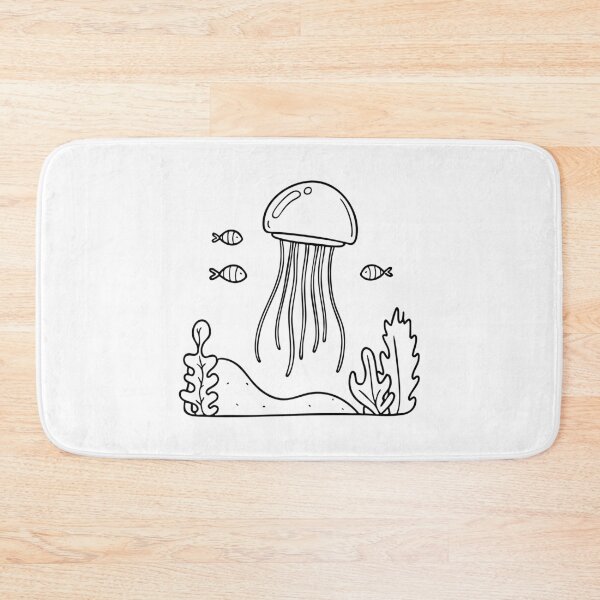 Item preview, A jellyfish drifting near a coral reef, with small fish swimming around it designed and sold by rasagamastore.