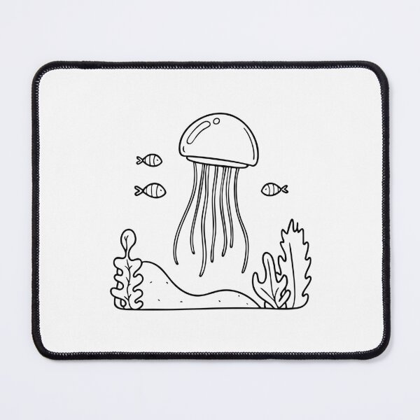 Item preview, A jellyfish drifting near a coral reef, with small fish swimming around it designed and sold by rasagamastore.