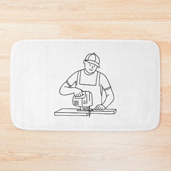 Item preview, A carpenter guiding a jigsaw blade through a piece of wood while a ruler rests on the table designed and sold by rasagamastore.