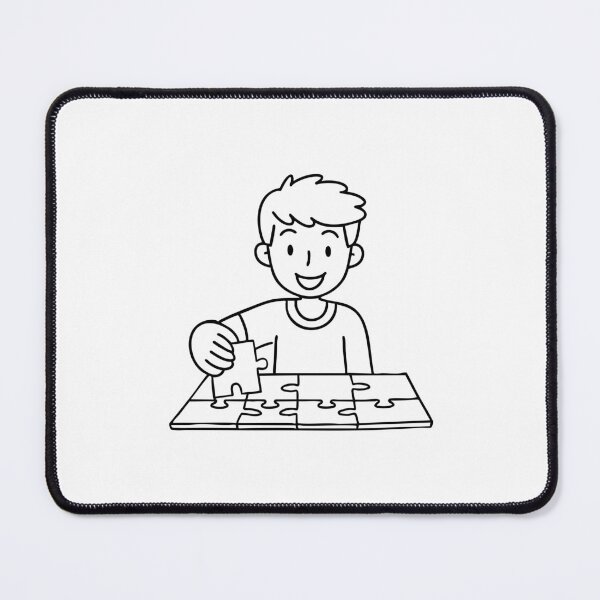 Item preview, A boy carefully placing the last piece into a jigsaw puzzles board, designed and sold by rasagamastore.
