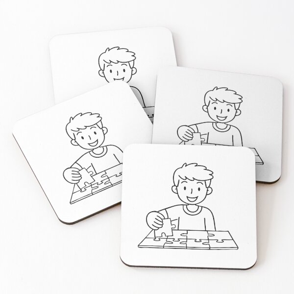 Item preview, A boy carefully placing the last piece into a jigsaw puzzles board, designed and sold by rasagamastore.
