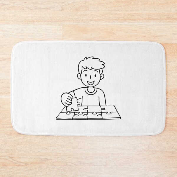 Item preview, A boy carefully placing the last piece into a jigsaw puzzles board, designed and sold by rasagamastore.