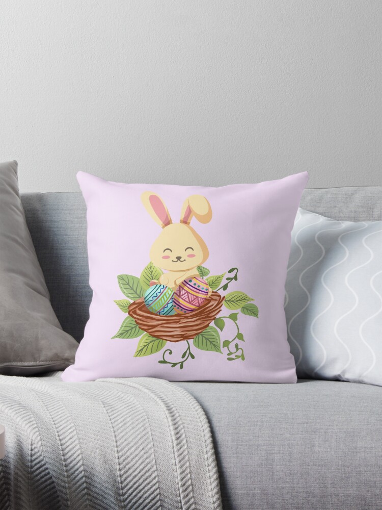 Thumbnail 1 of 4, Pillow, Easter Bunny Hiding In The Bird Nest™️ designed and sold by TeelieTurner.