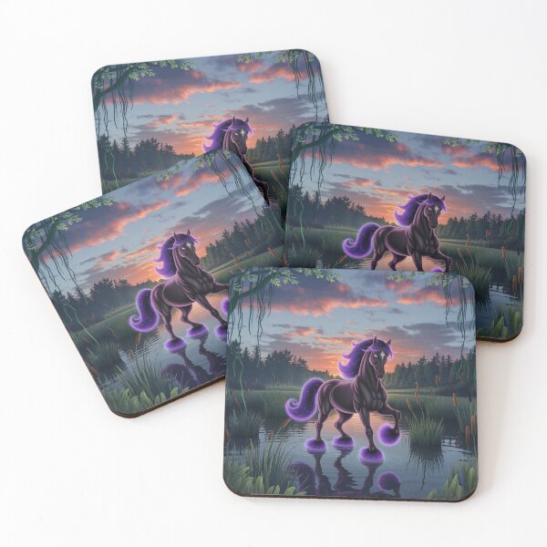 Item preview,   "Majestic Black Horse in Colorful Fantasy Swamp Landscape" designed and sold by AnimalAirtistry.
