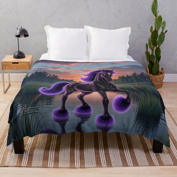 Item preview, "Majestic Black Horse in Colorful Fantasy Swamp Landscape" designed and sold by AnimalAirtistry.