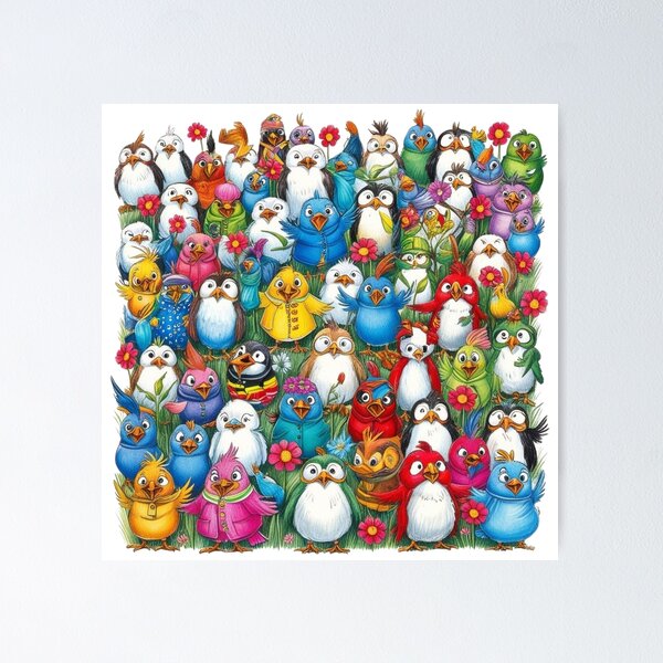Item preview, Many Funny Birds Pattern designed and sold by AlinaSCorner.