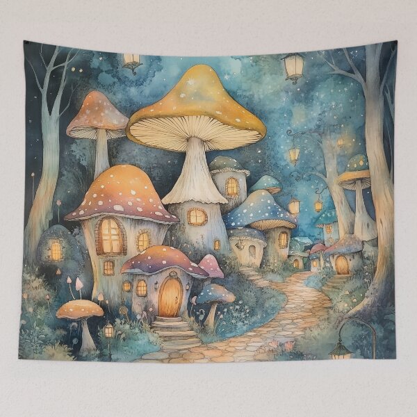Item preview, Dreamy Mushroom Village designed and sold by SporeandCanvas.