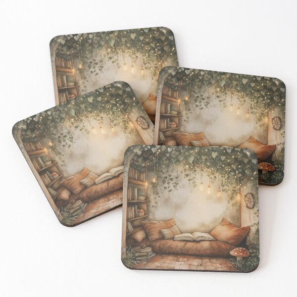 Item preview, Cozy Reading Nook with Mushroom Pillows designed and sold by SporeandCanvas.