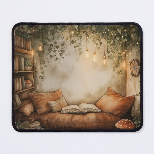 Item preview, Cozy Reading Nook with Mushroom Pillows designed and sold by SporeandCanvas.