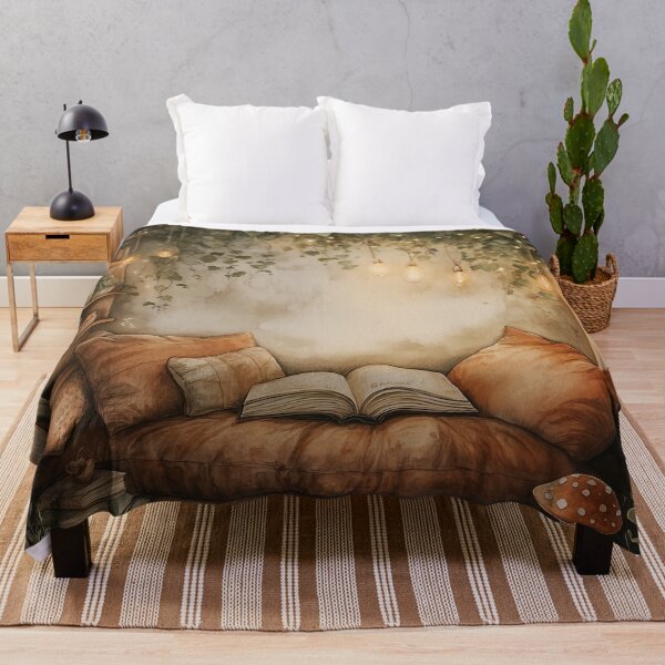 Item preview, Cozy Reading Nook with Mushroom Pillows designed and sold by SporeandCanvas.